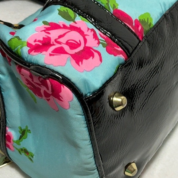 Betsey Johnson Turquoise & Pink Floral Satchel Handbag - Picture 7 of 16